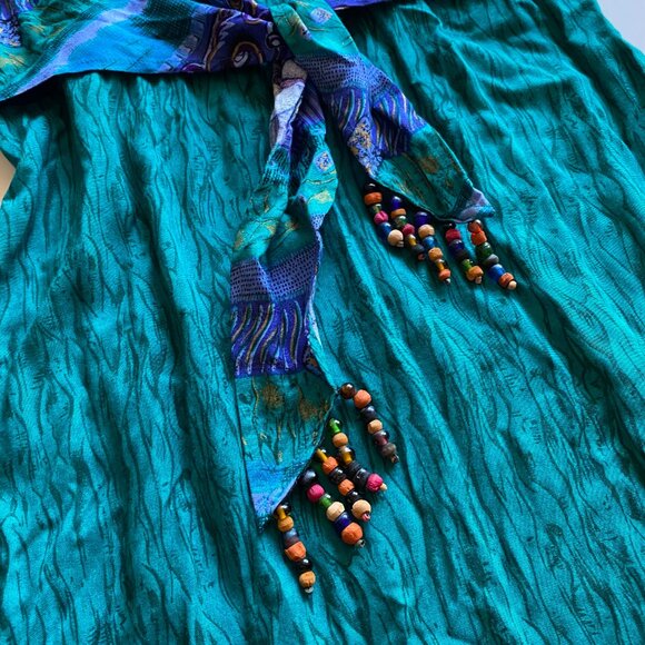 Vintage Rabbit Designs Dress Size 2P Made In USA Shoulder Pads Maxi Dress Green - Picture 9 of 9